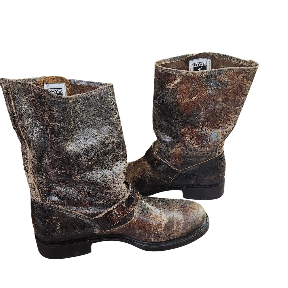 Frye Veronica short distressed brown leather Grunge moto harness boots L 8.5 - Picture 12 of 14